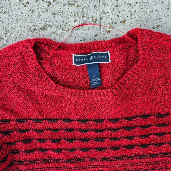Karen Scott Women Sweater Red/Black Long Sleeve Crew Neck Pull Over Size XS - Picture 5 of 8